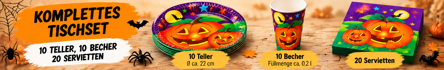 Halloween Tischset mit 10 Tellern 10 Bechern und 20 Servietten